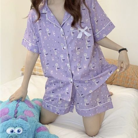 Tokyo Clothes, Cute Nightwear, Night Wear Pajamas, Korean Pajamas, Pajamas Aesthetic, Purple Pajamas, Comfy Pajamas, Skirt Streetwear, Pajama Fashion