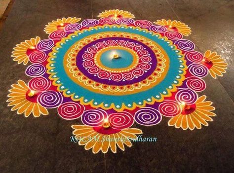 Vibrant Diwali Rangoli Designs That Will Leave You Spellbound Rangoli Inspiration, Happy Diwali Rangoli, Easy Diwali Rangoli, Diwali Rangoli Designs, Unique Rangoli, Rangoli Designs For Competition, Indian Rangoli Designs, Rangoli Designs Simple Diwali, Rangoli Simple