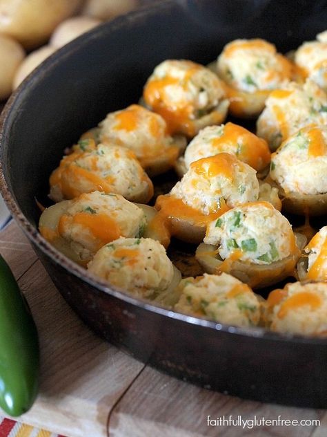 Potato Poppers - Faithfully Gluten Free Potato Poppers, Potato Appetizers, Make Ahead Appetizers, Gluten Free Appetizers, Easy Clean Eating, Creole Recipes, Cookout Food, Appetizer Bites, Jalapeno Poppers