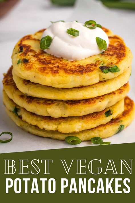 Vegan Entrees Easy, Potato Recipes Vegan, Vegan Potato Patties, Vegan Potato Breakfast, Vegan Potato Cakes, Vegan Mashed Potatoes Meal, Potato Breakfast, Vegan Breakfast Potatoes, Potato Pancakes With Mashed Potatoes