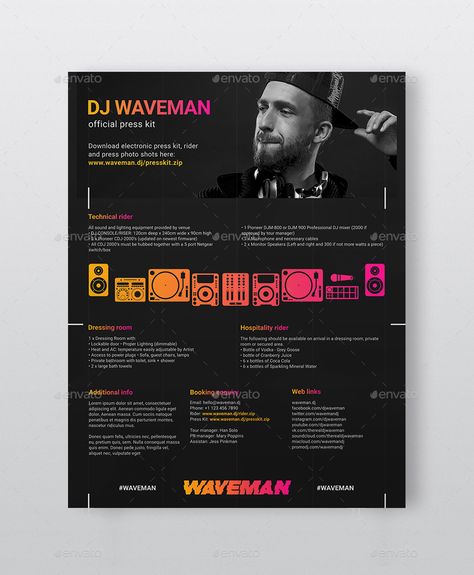 Dj Profile, Dj Press Kit, Dj Kit, Press Kit Design, Press Kit Template, Electronic Press Kit, Digital Retail, Dj Logo, Fax Machine