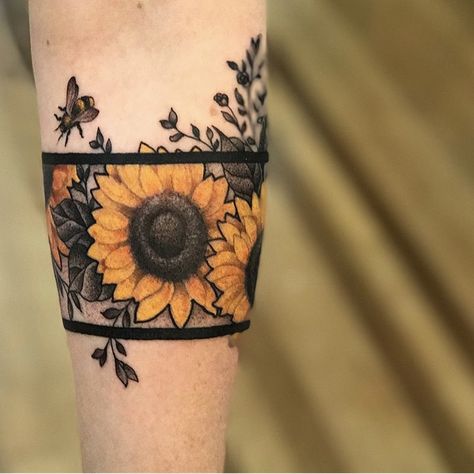 Sunflower Tattoo Meaning, Sunflower Tattoo Ideas, Wanderlust Tattoo, Cuff Tattoo, Forearm Band Tattoos, On Tattoo, Forearm Tattoo Women, Disney Tattoo, Arm Band Tattoo