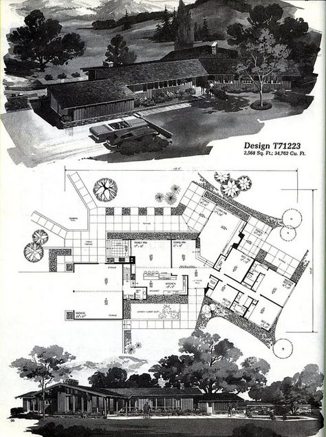 Mid Century Ranch House, Mid Century House Plans, Ranch Houses, Mid Century Modern House Plans, Atomic Ranch, Mid Century Ranch, Vintage House Plans, Mountain House Plans, House Vintage