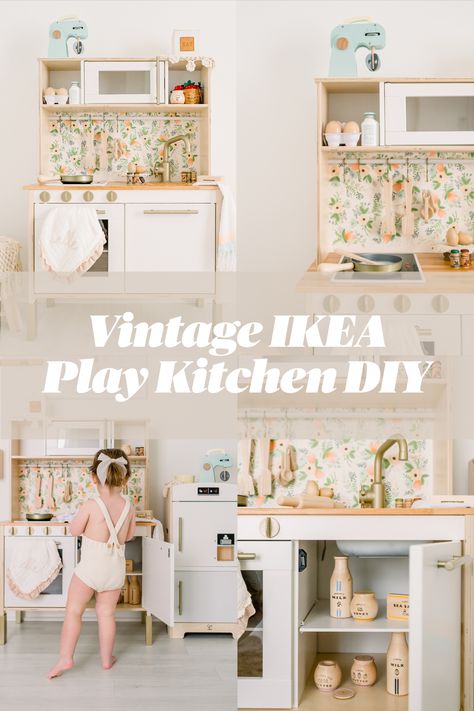 Ikea Duktig play kitchen DIY makeover reveal/hack. Check out my simple tips to transform this beloved IKEA play kitchen into something completely custom for your little ones. www.ryaphotos.com Anthro Kitchen, Ikea Toy Kitchen Hack, Ikea Kids Kitchen Hack, Ikea Kitchen Diy, Play Kitchen Diy, Ikea Custom, Ikea Toy Kitchen, Play Kitchen Hack, Ikea Montessori