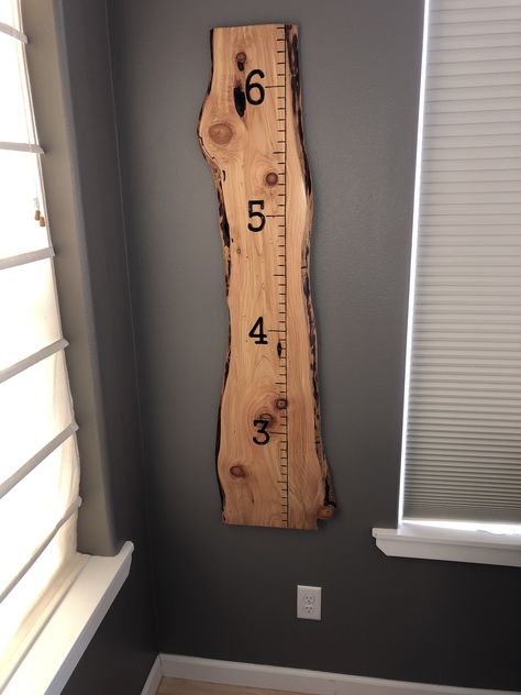 Diy Height Chart Wood, Growth Chart Live Edge Wood, Milled Wood Projects, Juniper Wood Projects, Height Board Growth Charts, Kids Height Board, Height Chart Diy, Height Board, Sawmill Projects