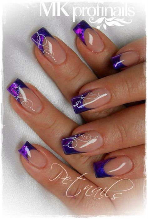 Purple Nail Art Designs, Nail Tip Designs, Purple Nail Art, Purple Acrylic Nails, Gel Nail Art Designs, Airbrush Nails, Purple Nail Designs, Fancy Nails Designs, Beauty Nails Design