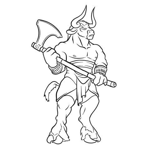 How To Draw A Minotaur, Minotaur Sketch, Minotaur Illustration, Minotaur Drawing, Greek Mythology Drawings, Minotaur Tattoo, Pegasus Drawing, Greek Creatures, Minion Coloring Pages