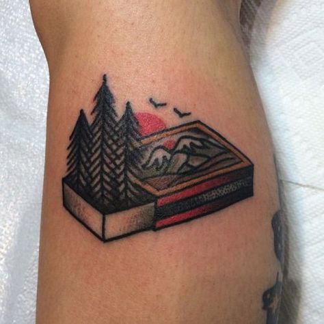 21 Awesome Camping Tattoos For People Who Love Sleeping Under The Stars - Mpora Traditional Nature Tattoo, Wilderness Tattoo, Natur Tattoo Arm, Outdoor Tattoo, Desenhos Old School, Camping Tattoo, Nature Tattoo Sleeve, Mother Nature Tattoos, Camping Design