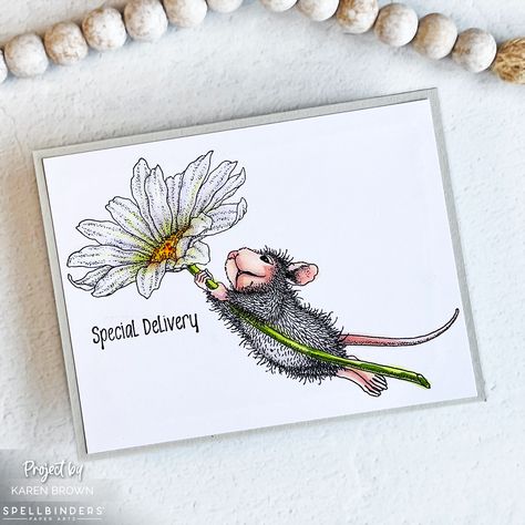 Whimsical CAS card. House Mouse Stamps, Mouse Designs, Mouse Color, Mixed Media Cards, Coloring Tutorial, House Mouse, Copic Coloring, Antique Linens, Special Delivery