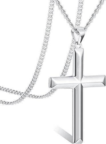 Milacolato 925 Sterling Silver Cross Pendant Necklace for Men Women 24 Inches Silver Strong Durable Curb Cuban Chain ... Silver Cuban Chain, Sterling Silver Cross Necklace, Sterling Silver Cross Pendant, Gold Chains For Men, Silver Cross Pendant, Mens Chain Necklace, Gold Pearl Necklace, Necklace For Men, Mens Pendant