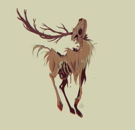 Deer Horror Art, Deer With Teeth, Dead Deer Drawing, Deer Creepy, Deer With Fangs, Deer Horror, Deer Character Design, Deer Person, Creepy Deer