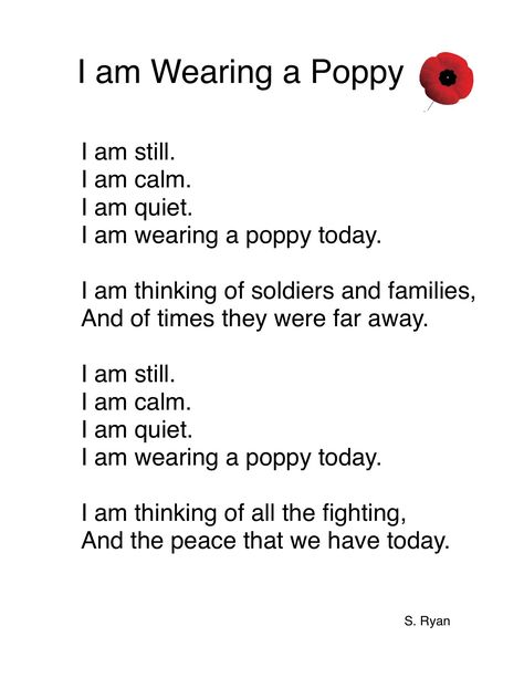 Remembrance Day Poem for Kindergarten All About Me Poems For Preschool, Remembrance Day Poem Kindergarten, Veterans Day Poppy Poem, Remembrance Day Poems For Kids, Veterans Day Poems For Kids, Remembrance Day For Kids, Remembrance Day Assembly Ideas, Kindergarten Remembrance Day Art, Remembrance Day Activities For Kids