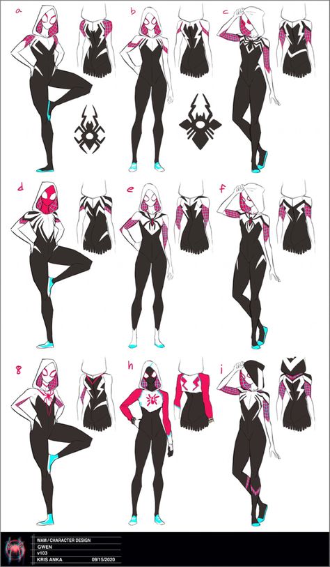 Spidergwen Suit Designs, Gwen Stacy Suit Design, Spider Gwen Suit Concept Art, Spiderman Character Design Concept Art, Spider Sona Suit Ideas, Spidergwen Concept Art, Spider Gwen Suit Design, Spider Gwen Redesign, Spider Gwen Concept Art