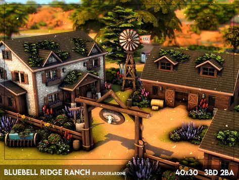 The Sims Resource - Bluebell Ridge Ranch (NO CC) Homes Sims 4, Sims 4 Homes, Seoul Apartment, The Sims 4 Lots, Sims 4 Tsr, Luxury Townhouse, Family Ranch, Country Ranch, Ranch Homes