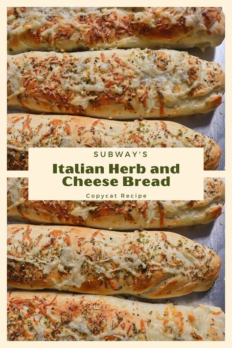 Italian Herb and Cheese Bread Subway Copycat Recipe Homemade Italian Herb And Cheese Bread, Copycat Restaurant Bread Recipes, Copycat Recipes Subway, Copycat Subway Italian Herb And Cheese Bread, Diy Italian Herb And Cheese Bread, Subway Herb And Cheese Bread, Diy Subway Bread, Subway Italian Herb And Cheese Bread, Subway Bread Recipe Copycat