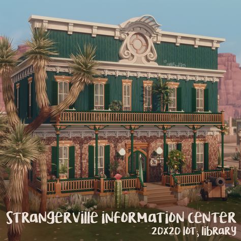 STRANGERVILLE INFORMATION CENTER -- 20x20 lot; library | amoebae on Patreon The Sims 4 Lots, Sims 4 House Building, Sims 4 House Design, Casas The Sims 4, Sims Building, Casa Vintage, Sims House Design, Sims Four, Information Center