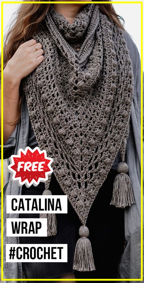 crochet Catalina Wrap free pattern  - easy crochet Wrap  Pattern for beginners via @shareapattern.com Crochet Wrap Pattern, Poncho Crochet, شال كروشيه, White Prom, Crochet Geek, Crochet Shawl Pattern Free, Crochet Triangle, Crochet Shawls And Wraps, Crochet Shawls