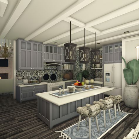 Bloxburg Kitchen Layout Ideas, Bloxburg Kitchen Ideas Dark Academia, Bloxburg House Interior Kitchen, Traditional House Exterior Bloxburg, Bloxburg Kitchen Ideas Cottage Core, Cottage Core Kitchen Bloxburg, Kitchen Interior Bloxburg, Cozy Kitchen Bloxburg, Traditional Bloxburg House Exterior