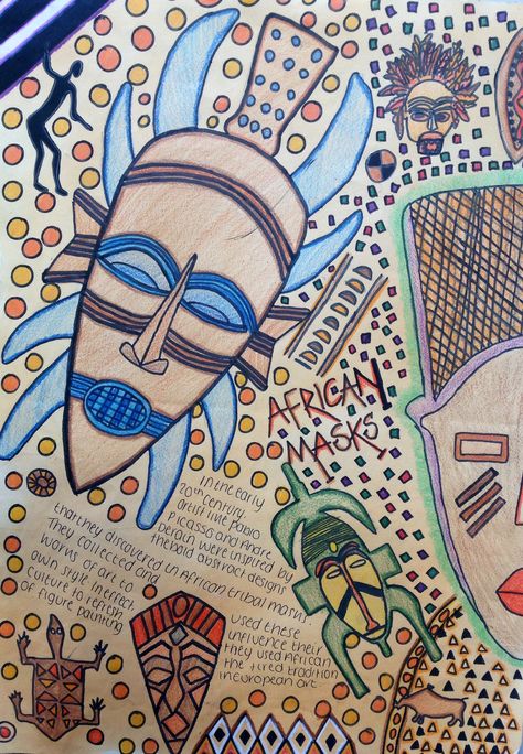 African masks  project at Harrop Fold School with Mrs Bryson African Tribe Mask, African Art Gcse, African Masks Art, Cultural Masks, Multicultural Art, Mask Project, African Women Painting, African Art Projects, Mathematics Art