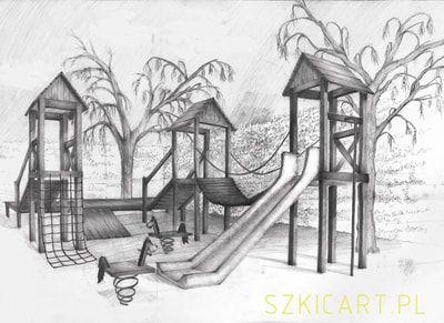 Park Scene Drawing, Playground Sketch, Playground Floor Plan, Playground Drawing, Community Park Design, Practice Sketching, Park Drawing, Speed Draw, Memory Drawing