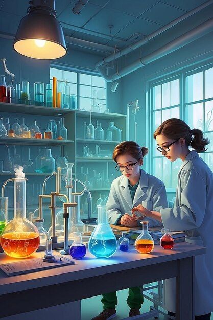 Chemistry Lab Illustration, Solutions Chemistry, Female Chemist, Chemistry Engineering, Scientist Laboratory, Chemistry Laboratory, Lab Art, Chemistry Art, غلاف الكتاب