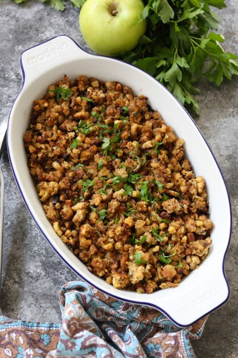 Stovetop Stuffing with Sausage, Apple, and Onion - Domesticate ME Stuffing With Sausage, Stovetop Stuffing, Stove Top Stuffing Recipes, Stove Top Stuffing, Sausage Dinner, Once Upon A Chef, Homemade Stuffing, Sausage Stuffing, Stuffing Ingredients