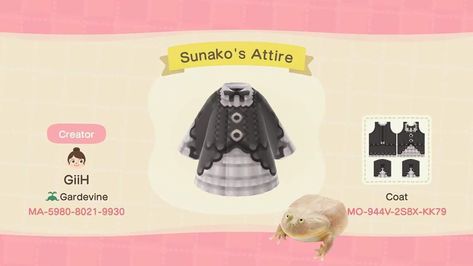 Animal Crossing Goth Clothes Pattern, Animal Crossing Outfits Aesthetic, Acnh Black Cat Design Code, Animal Crossing Codes Clothes Goth, Victorian Acnh, Emo Acnh Clothes, Acnh Goth Clothes, Goth Animal Crossing Outfit, Animal Crossing Goth Clothes