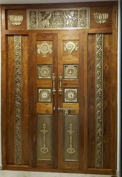 Pooja Room Doors, Brass Railing, Pooja Room Door, Pooja Room Designs, Pooja Door, Pooja Door Design, House Main Door Design, Single Door Design, Door Design Photos