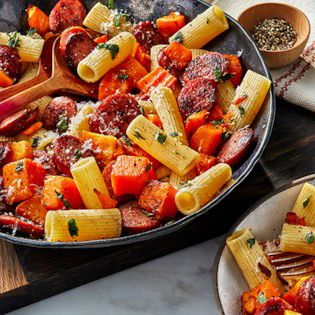 Smoked Sausage and Butternut Squash Pasta Sausage And Butternut Squash, Butternut Squash Recipes Pasta, Squash Pasta Recipe, Smoked Sausage Pasta, Easy Butternut Squash, Butternut Squash Pasta, Squash Pasta, Butternut Squash Recipes, Comfort Dishes