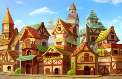 Fairytale Village, Vila Medieval, Illustration Video, Medieval Music, Realistic Illustration, Medieval Town, Art Video, Old Building, Environment Concept Art