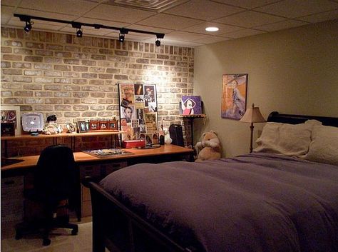 How to Turn a Basement Into a Bedroom? Basement Suite Ideas, Unfinished Basement Bedroom, Bloxburg Basement, Bedroom Basement, Basement Bedroom, A Brick Wall, Basement Apartment, Basement Makeover, Small Basements