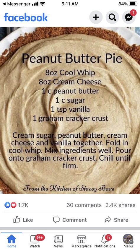 Cool Whip Peanut Butter, Easy Peanut Butter Pie, Homemade Pie Crust Recipe, Oreo Cookie Crust, Thanksgiving Cakes, Peach Desserts, Sweet Dough, Cream Pie Recipes, Homemade Pie Crusts