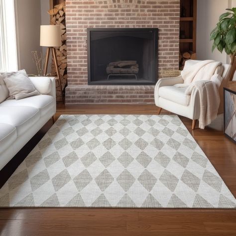 Machine Washable Indoor/ Outdoor Chantille Argyle Rug - Bed Bath & Beyond - 39071409 Transitional Rug, Washable Area Rug, Argyle Pattern, Rugs And Mats, Silver Rug, Transitional Area Rugs, Transitional Rugs, Washable Area Rugs, White Rug