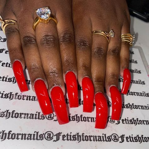 Acrylic Nails, Nails, Red