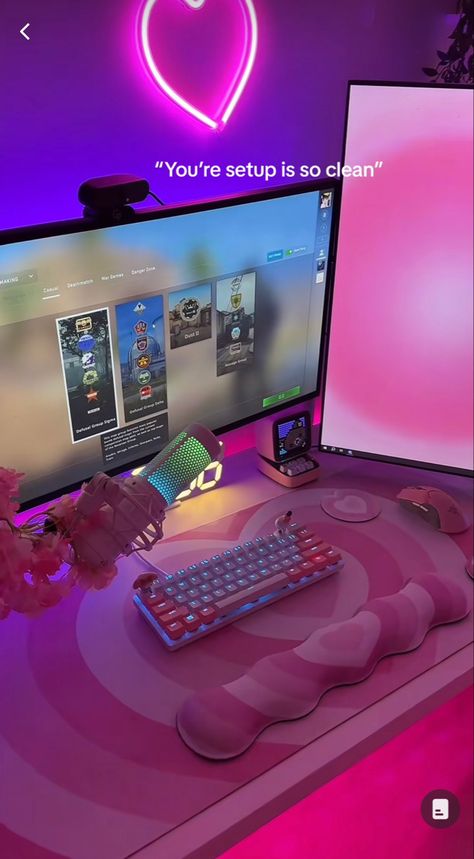 set up ideas, set up inspo, gamer girl, gaming setup inspo, aesthetic pink set up, gaming set up, gaming pc setup inspo, pretty gaming setup Egirl Pc Setup, Black White And Pink Gaming Setup, Woman Gaming Setup, Programming Setup Aesthetic, Girl Gaming Setup Black, Egirl Gaming Setup, Girly Ps5 Setup, Beginner Gamer Setup, Pink Ps5 Setup