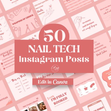 Elevate your Instagram posts with these nail technician post templates! 
Content for nail technicians who want to increase sales and engagement in their social accounts!

Our exquisite, tailor-made designs are ideal for showcasing your exceptional nail services, featuring aftercare advice, quotes, and educational content. With these customisable templates, you can effortlessly curate stunning and consistent posts that captivate your audience, leading to remarkable growth in your following. Nail Tech Instagram Posts, Engagement Templates, Free Business Logo, Canva Instagram Post, Successful Business Tips, Educational Content, Quote Template, Nail Services, Instagram Engagement