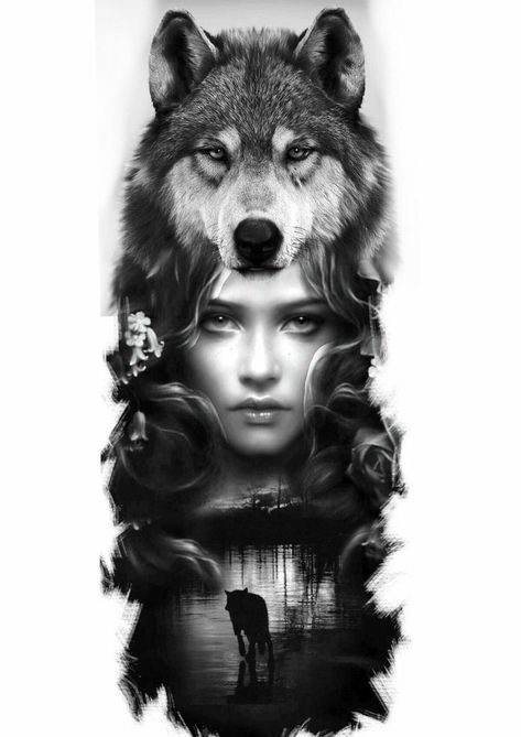 Wolf Headress Tattoos Men, Lady Wolf Tattoo, White Wolf Tattoo, Wolf Girl Tattoos, Headdress Tattoo, Wolf Tattoos Men, Wolf Tattoo Sleeve, Full Tattoo, Native American Tattoos