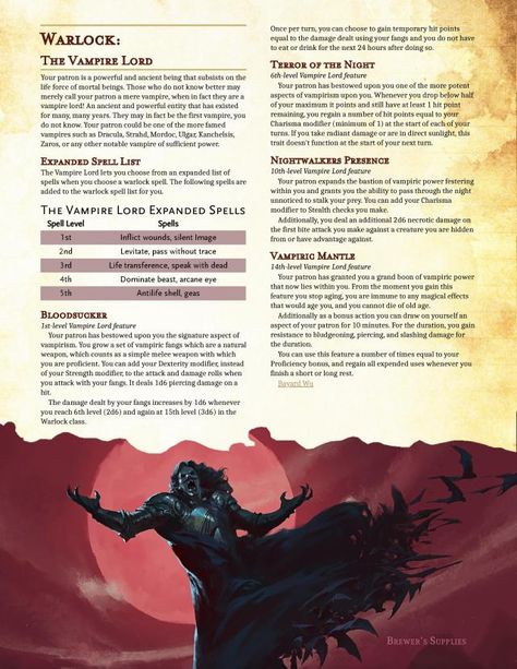 DnD 5e Homebrew Warlock Subclass Homebrew, D&d Vampire, Warlock Homebrew, Dnd Subclasses, Homebrew Classes, Warlock Dnd, Vampire Lord, Dungeons And Dragons Rules, D D Classes