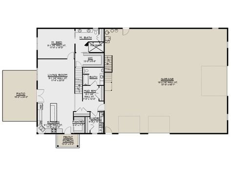 Barn Plan: 3,192 Square Feet, 3 Bedrooms, 3 Bathrooms - 5032-00105 40x60 Pole Barn House Plans, Shop Building Plans, Shop With Living Quarters, Garage With Living Quarters, Barn With Living Quarters, Metal Shop Building, Barn Plan, Garage Apartment Plans, Pole Barn House Plans