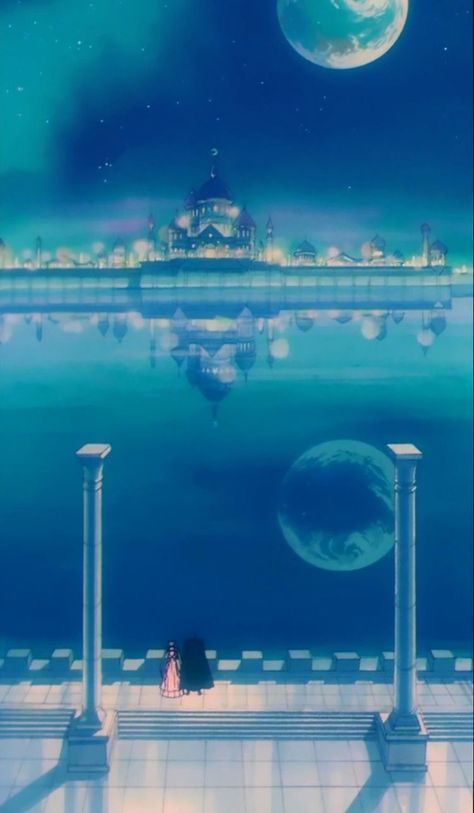 Sailor Moon Palace, Sailor Moon Landscape, Sailor Moon Phone Wallpaper, Sailor Moon Scenery, Sailor Moon Background, Moon Kingdom, Moon Palace, Sailor Moon Stars, Moon Aesthetic