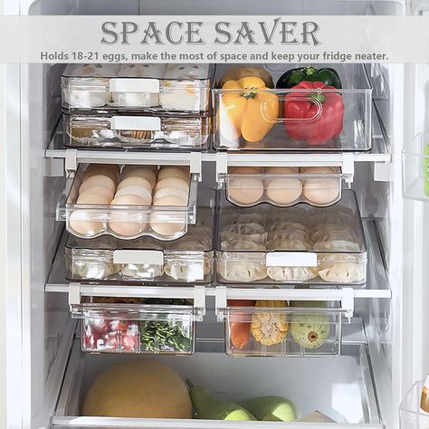 Slope Design, Refrigerator Organizer, Fridge Drawers, Organizer Bins, Fridge Shelves, Egg Container, Kitchen Finds, Refrigerator Drawers, Clear Plastic Containers