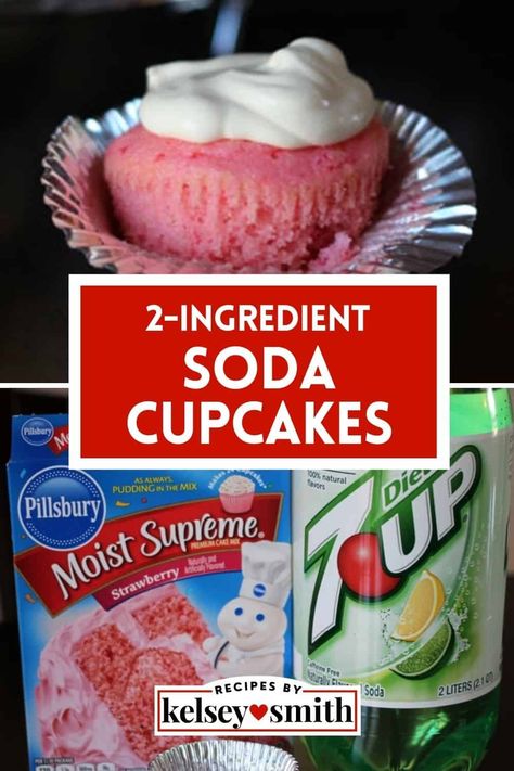 These easy 2-ingredient soda cupcakes are made with cake mix and soda for a light and fluffy texture. Try diet soda for a low-calorie treat. If you're craving a sweet treat but are short on time (and ingredients), you can whip up moist cupcakes in no time. Simply combine the boxed cake mix and the can of soda of your choice in a large bowl with a whisk for your batter (pictured is Strawberry 7UP Cupcakes with strawberry cake mix and diet 7UP). Soda And Cake Mix 2 Ingredients, Cake Mix With Soda 2 Ingredients, Cake Mix With Pop, Strawberry 7 Up Cake, Cake Mix And Diet Soda Recipes, Cake Mix Diet Soda, Cake Mixes With Soda, Cake And Soda 2 Ingredients, 7 Up Recipes