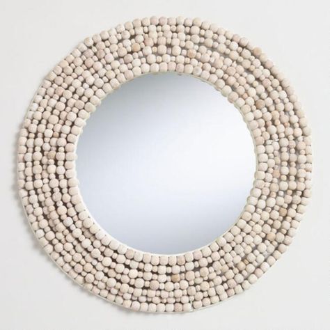 Statement Mirrors Your Home: Round White Bead Mirror White Walls Decor, Wood Bead Mirror, Bedroom White Walls, Bead Wall, Wall Mirrors Entryway, Oversized Wall Mirrors, Jewerly Organizer, Walls Decor, Wall Mirror Diy