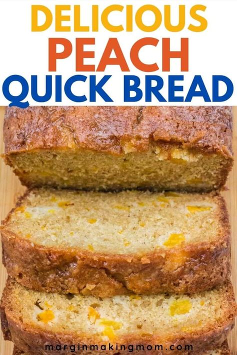 Whether you want to use summer's fresh peaches or some canned peaches, this peach quick bread is a delicious treat! Easy to make, it will disappear fast. Sweet Bread Recipes Peach, Peaches In A Can Recipes, Peach Bread With Frozen Peaches, Fresh Peach Bread Recipe, Peach Bread With Fresh Peaches, Kairi Recipes, Recipes For Canned Peaches, What To Do With Peaches Going Bad, Easter Bread Recipes Sweet