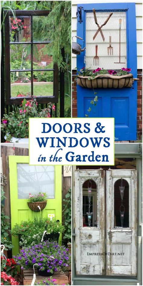 12+ Ideas for using doors and windows in the garden. Repurpose from the thrift shop or junk pile and see what you can make for your backyard including arbors and privacy screens. Ideas For Old Doors, Windows In The Garden, Old Door Projects, Old Screen Doors, Recycled Door, Tattoo Plant, Upcycle Garden, Doors Repurposed, Garden Junk