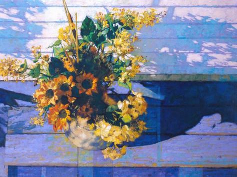 Flowers-On-Blue-Porch Michael Dudash Michael Dudash, Blue Porch, Flower Paintings, Art Poses, Daily Art, Contemporary Artists, Color Scheme, Floral Art, Flower Painting