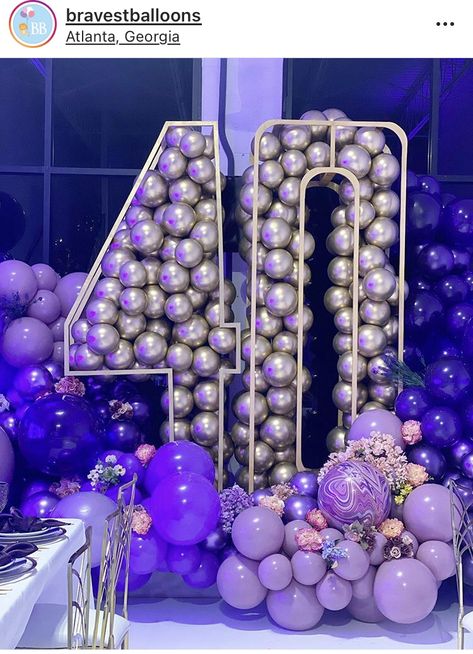 Purple And Bling Party, Purple And Silver Birthday Party, Birthday Decorations Purple, 40th Birthday Decor, Balloons Birthday Decorations, Purple Birthday Decorations, Bday Themes, 10th Anniversary Party, Purple Birthday Party