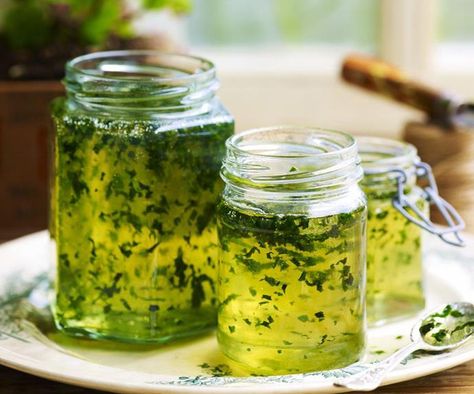 Apple Mint Jelly Recipe, Mint Jelly Recipe, Chicken Rissoles, Muesli Bars, Apple Mint, Jelly Recipe, Mint Sauce, Jam And Jelly, Jelly Recipes