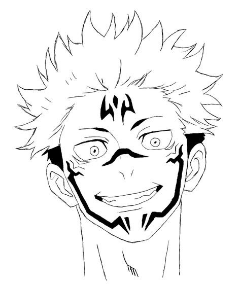 Ryomen Sukuna from Jujutsu Kaisen, improvable, but i think it's still kinda good... Ryomen Sukuna Sketch, Sukuna Outline, Sukuna Drawing Easy, Sukuna Doodle, Sukuna Fan Art, Sukuna Drawing, Jjk Art, Goku Pics, Smile Drawing