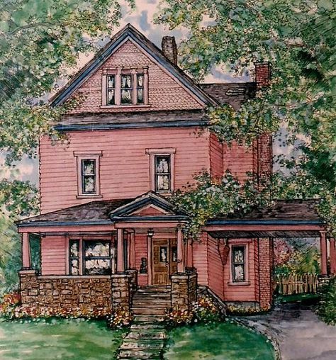 Custom House Home Portrait  Pen/Ink and by HousePortraits on Etsy, $75.00 Drawing Buildings, Portrait Pen, Ink With Watercolor, Architectural Photos, Watercolor Houses, House Portrait Painting, Book Bin, Watercolor House, Watercolor House Portrait